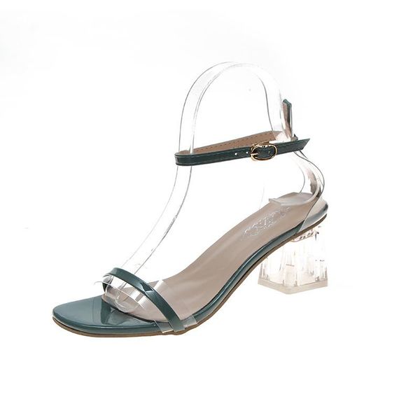 

sandals women high heels summer woman's shoes classic square toe ankle buckle fashion leather sandal, Black