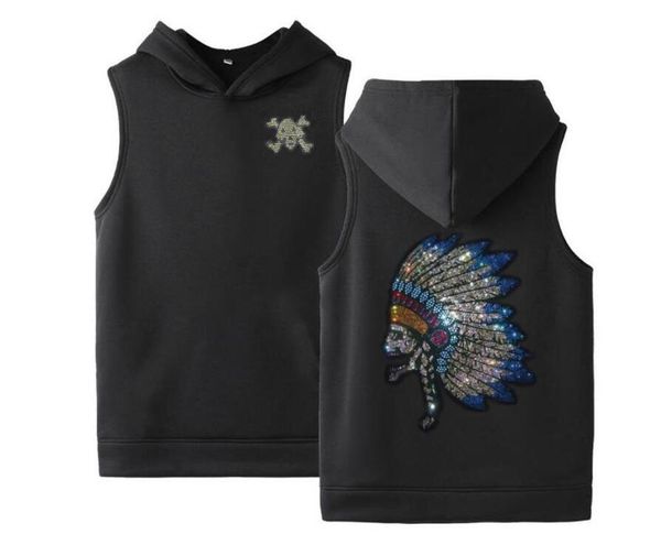 

rhinestone mens sweatshirt oversize fitness vest hoodies hooded hoodies, Black