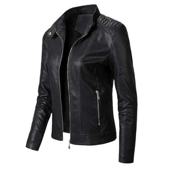 

women's leather & faux style women's coat plus fleece can be fashionable pu, Black