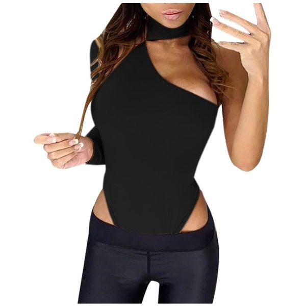 

women's jumpsuits & rompers womail halter strapless one shoulder bodysuit women fashion 2021 winter spring solid bodycon casual long sl, Black;white