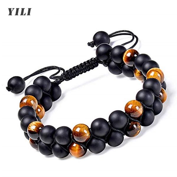

beaded, strands 8mm double-layer tiger eye stone black matte bracelet braided rope natural healing beads for men jewelry