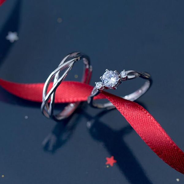 

jewelry s925 sterling silver couple rings zircon line shape rings for couple fashion of shipping