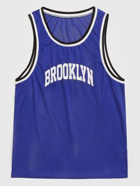 

men letter graphic contrast binding mesh tank 38ak#, White;black