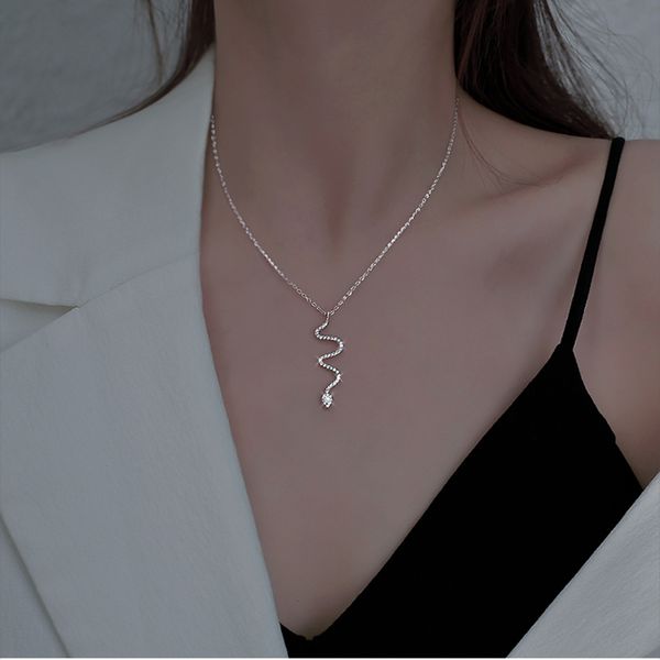

925 sterling silver zircon snake pendant necklace female personality clavicle chain wholesale
