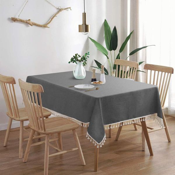 

solid color table cloth rectangle cotton linen washable oil proof fringed lace cover for kitchen dining restaurant coffee