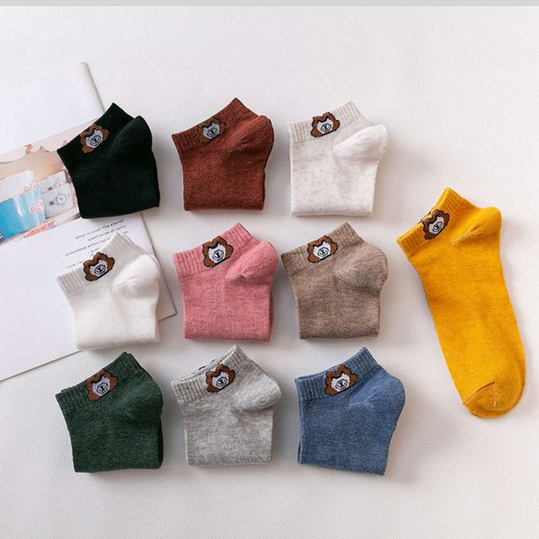 

autumn socks women's sos and winter versatile candy color boat bear children's cotton, Black;white