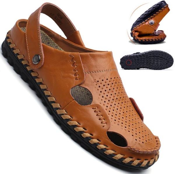 

sandals men outdoor fashion genuine leather erkek sandalet summer slippers breathable sandalias hombre, Black