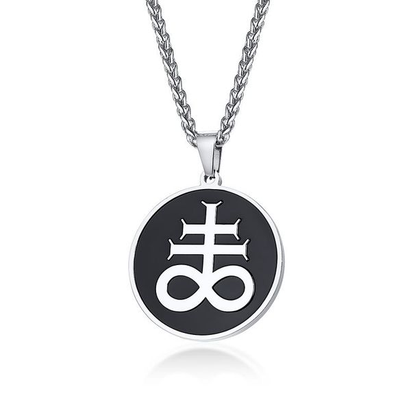

chains 2021 european and american personality jewelry stainless steel satan pendant fashion trendy men's round tag necklace, Silver