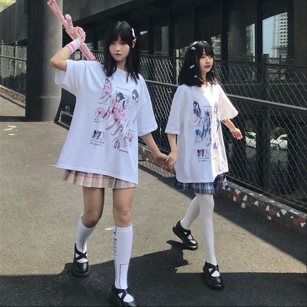 

harajuku women t shirt style two dimensions anime frame arms girl letters print short sleeve summer o neck tee, White