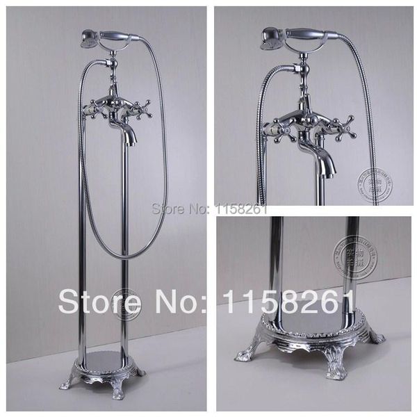 

bathtub faucet brass chrome floor stand bathroom rain shower handheld luxury telephone type bath mixer tap hj-5044 sets