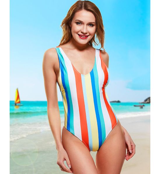 

swimsuit raiow stripe printed one piece bikini, White;black
