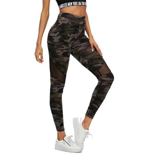 

yoga outfits 2021 spring fall fashion womens skinny sport pants leisure mesh camouflage splice tight long gym mid trouser, White;red
