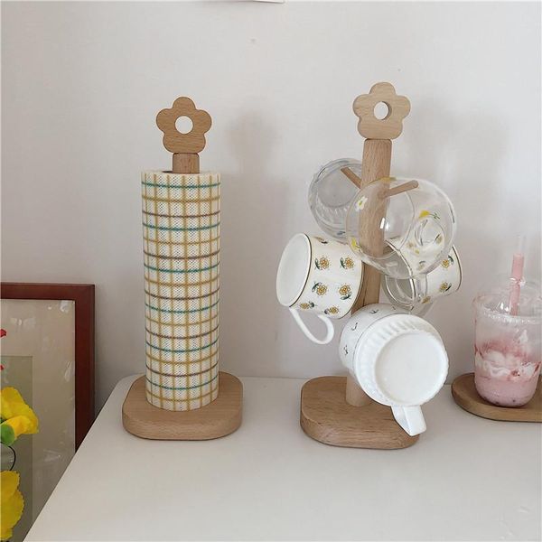 

hooks & rails wooden roll paper shelf storage organizing water cup drying rack holder for home bathroom
