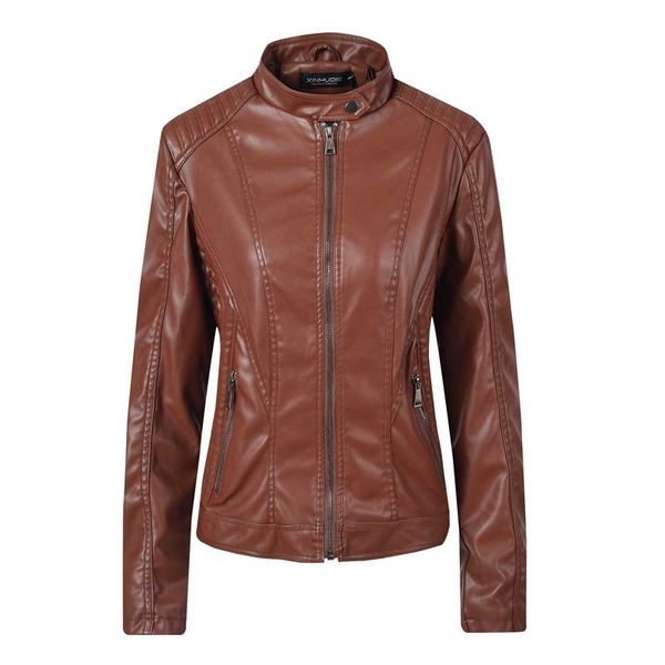 

women's leather & faux fashion solid women jacket casual slim womens pu jackets punk motorcycle coat, Black