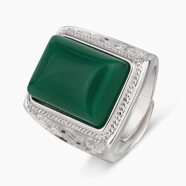 

cluster rings big vintage carving emerald green jade for men white silver color jewelry bague masculine arabia ring turkey accessories, Golden;silver