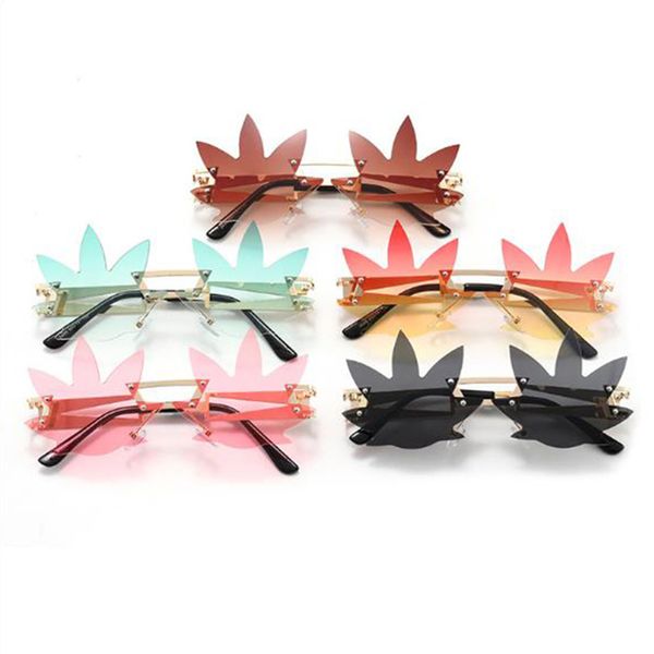 

fashion rimless sunglasses women vintage unique maple leaf shape steampunk sunglasses female gafas shades uv400 feminino glasses wholesale, White;black