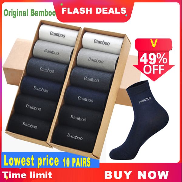 

20pcs=10pair men bamboo sos brand comfortable breathable casual business mens crew sos guarantee sox male gift, Black