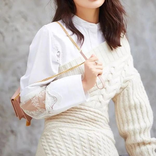 

europe united states autumn and winter latest star with the slim one-shoulder long-sleeved sweater, White;black