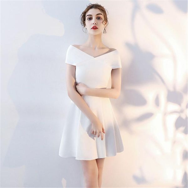 

ethnic clothing bridesmaid dresses simple off the shoulder stain elegant dress short boat neck for wedding party vestido, Red