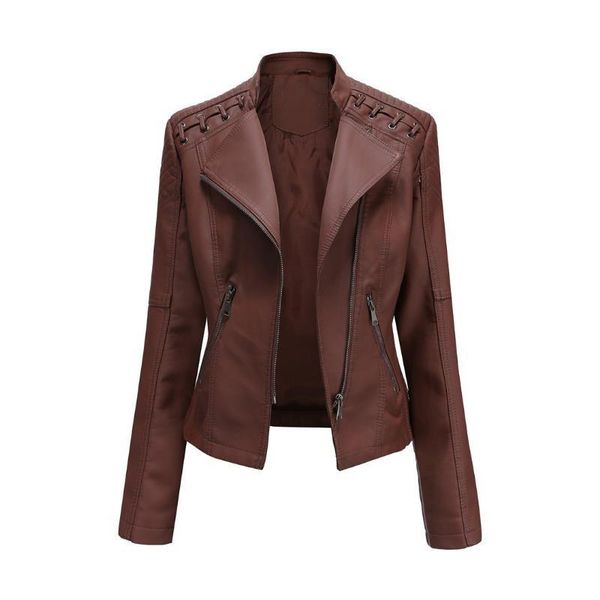

women's jackets lapel pu faux leather jacket ladies luxury black pink red motorcycle multicolor large short coat, Black;brown