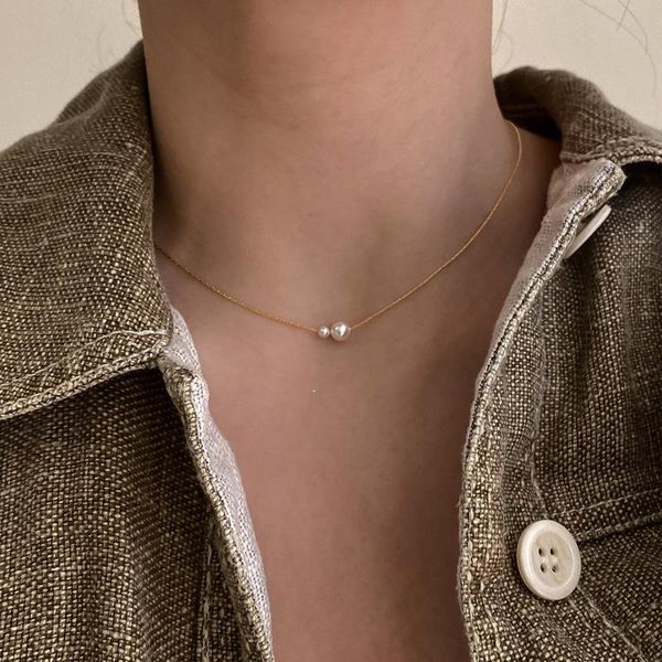 

chokers imitional pearl gold color choker necklace for women thin chain minimalist necklaces korean 2021 fashion jewelry, Golden;silver