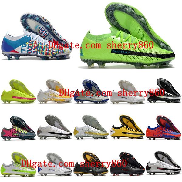 

2021 quality mens soccer shoes phantom gt elite 3d fg scorpion cleats football boots white/black tacos de futbol, White;red