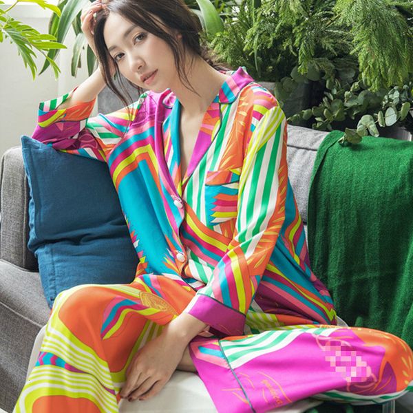 

women's sleepwear [ewq] satin pyjamas once again silk pajamas women autumn korean plus size cardigan long sleeves pants suit lg2h, Black;red