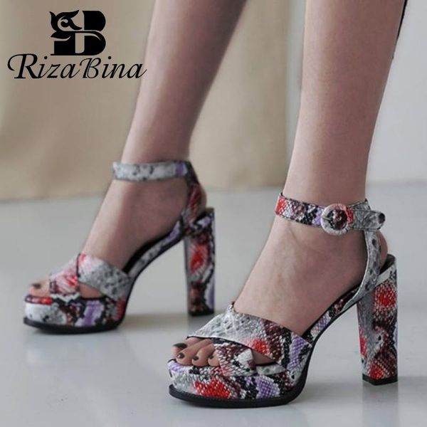 

platform sandals high heels summer women shoes snakeskin buckle thick heel size 34-41, Black