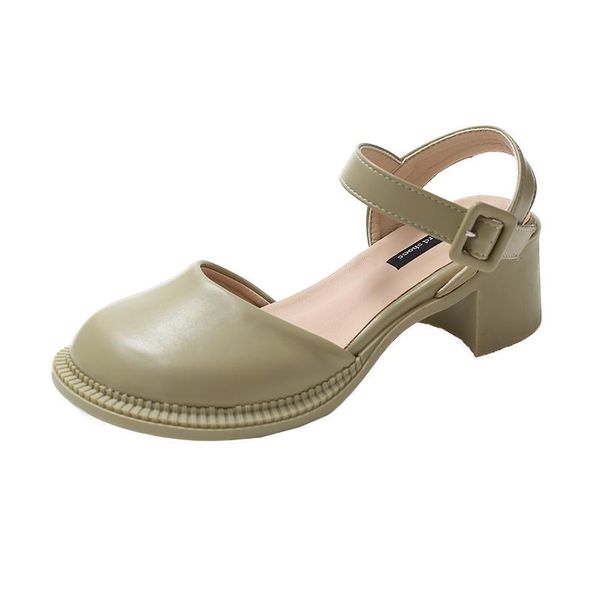

dress shoes block heels closed toe sandals fashion womens 2021 all-match shallow mouth suit female beige chunky women's luxury, Black