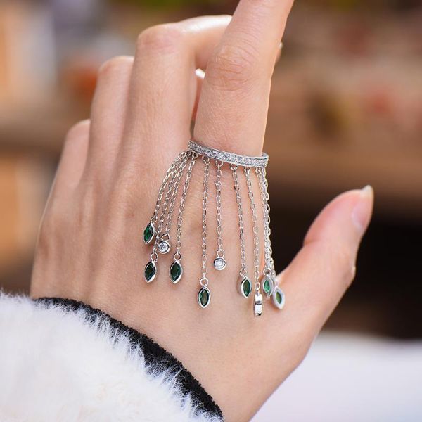 

wedding rings brand trendy luxury bagutte tassel with zirconia stones 2021 women girl bridal engagement party jewelry high quality, Slivery;golden