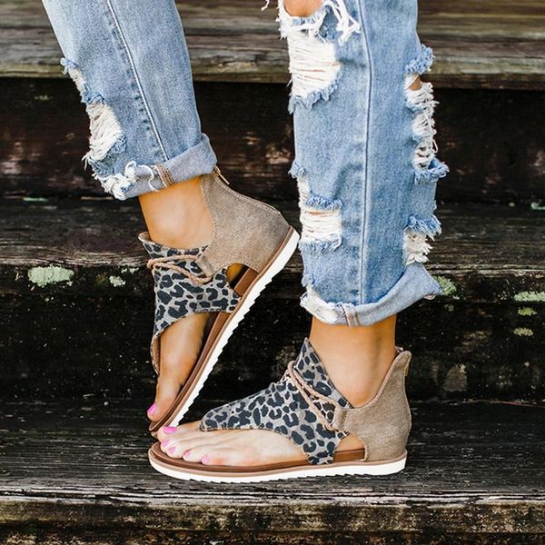 

selling women sandals leopard pattern rome women's anti-slip wedges summer shoes large size, Black