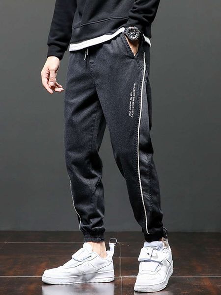 

men's jeans autumn black legged casual pants loose large fat versatile trend elastic waist harem 130q, Blue