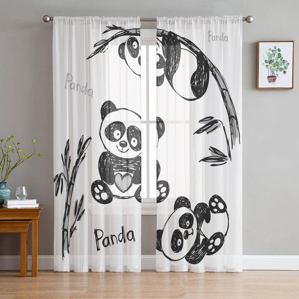 

curtain & drapes cartoon panda bamboo black and white tulle window treatment sheer curtains for living room the bedroom decoration