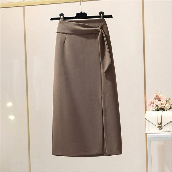 

women 2021 summer fashion solid color irregular skirts female slim package hip ladies high waist thin split e271, Black