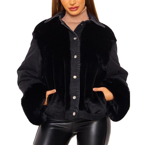 

women's jackets jacket women harajuku denim streetwear long sleeve patchwork outerwear bubble coat winter clothes, Black;brown