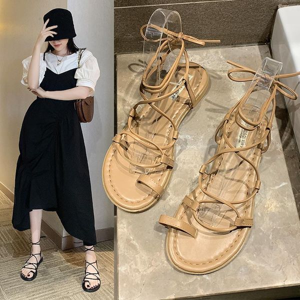 

sandals summer women's pvc jelly open toe lace-up ankle strap flat shoes, Black