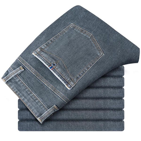 

men's jeans slim-fit straight-leg 2021 autumn classic business casual pants male high-end brand stretch loose denim trousers, Blue