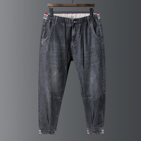 

plus size 2021 summer men's baggy ripped solid pants cargo male casual denim fashion mens long jeans trousers, Blue