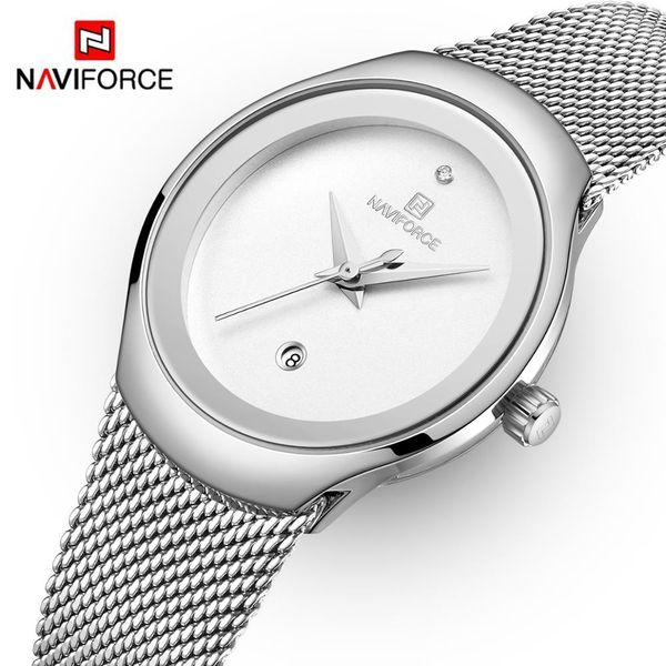

naviforce brand fashion luxury lady quartz wristwatch creative design mesh band waterproof women clock relogio feminino 210517, Slivery;brown