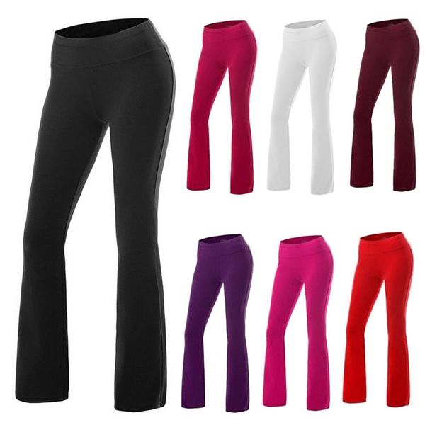 Fashion's Moda Sólida Algodão Spandex Boot Cut Alto Cintura Cintura Calças De Flare Workout Calças Casuais Confortável Leggings Flared S-XL 211215