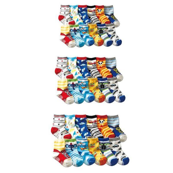 

socks 12 pairs/ pack kids assorted non-skid ankle cotton pattern with grip, Pink;yellow