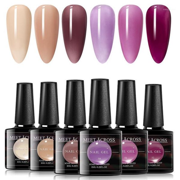 

across 6 pcs nail gel set translucent polish for manicure semi permanent uv led crystal soak off jelly nail1
