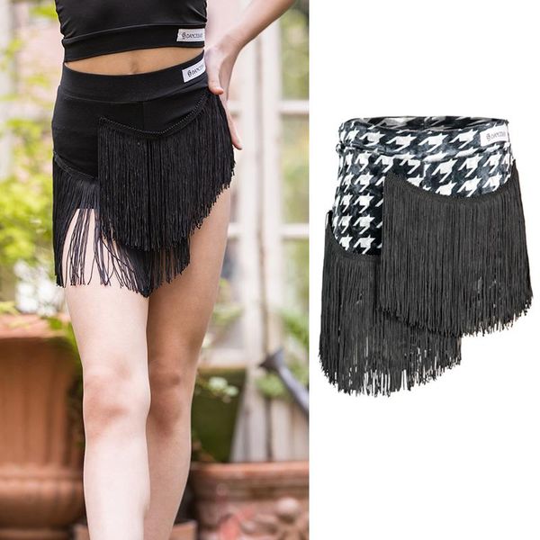

stage wear latin dance skirts female kids practice black fringed short skirt cha samba rumba performance clothes bl6086, Black;red