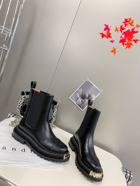 

2022 winter women dress boots high heels design leather boot knitted sock-like flats biker luxury designer shoes tall ankle booties with log, Black