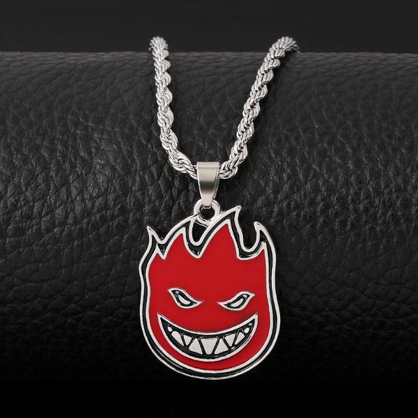 

hip-hop magic flame face pendant punk red metal for man collar necklace rock charm bar nightclub jewelry accessories necklaces, Silver