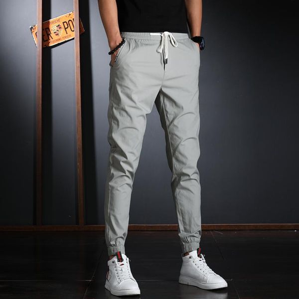

summer men's pants holiday casual lightweight cotton slim fit ankle-length trousers, Black