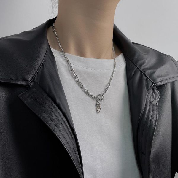 

pendant necklaces vsnow high street double-layer rhombus necklace for women fashion asymmetry hollow chunky chain jewellery, Silver