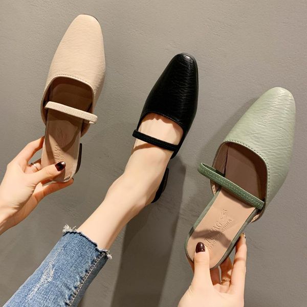 

slippers 2021 fashion women shoes woman mules ladies cover pointed toe solid leather casual slides plus size, Black
