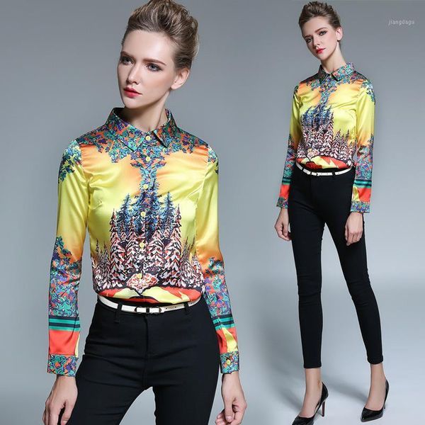 

women's blouses & shirts shirt spring summer fashion turn-down collar print temperamental formal blouse lapel long sleeved, White