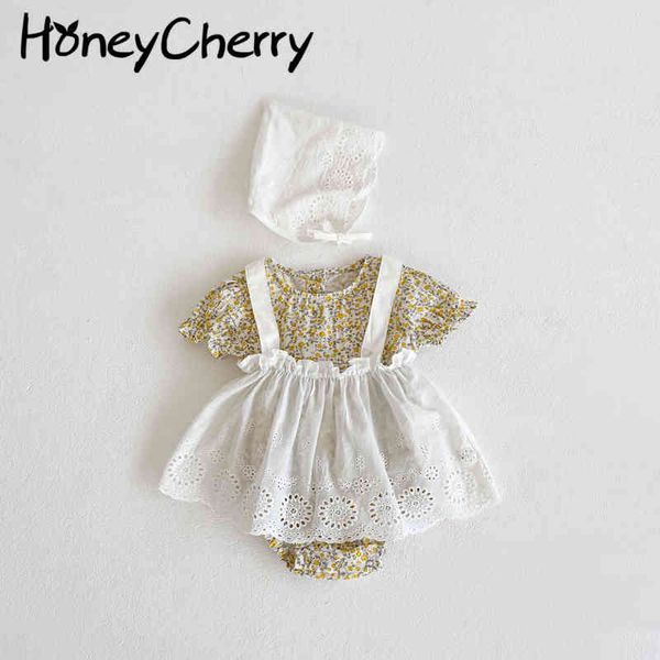 

summer baby girl floral bodysuit halter dress set s 210515, Blue